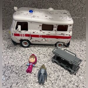 Masha & Bear Ambulance: Kids White and Red Ambulance Playset with Accessories
